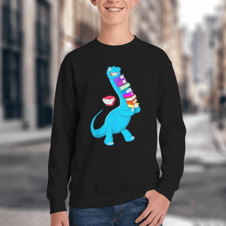 Cool Dinosaur Books Art For Men Women Libarian Book Lover Youth Crewneck Sweatshirt