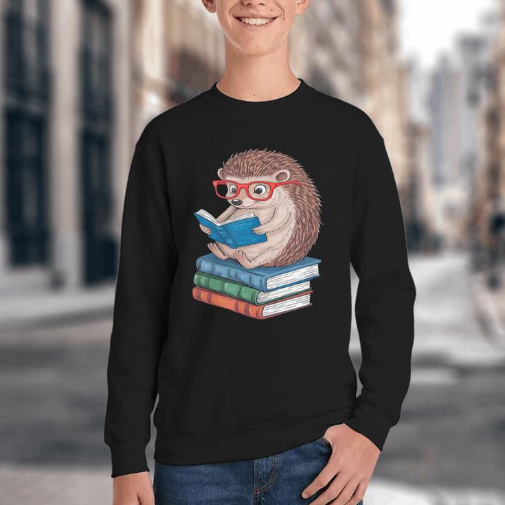 Cool Hedgehog Book Nerd Readers Youth Crewneck Sweatshirt