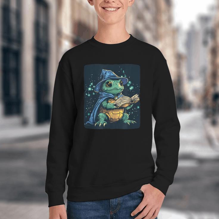 Cool Magical Book With Wizard Turtle For Adults And Kids Youth Crewneck Sweatshirt