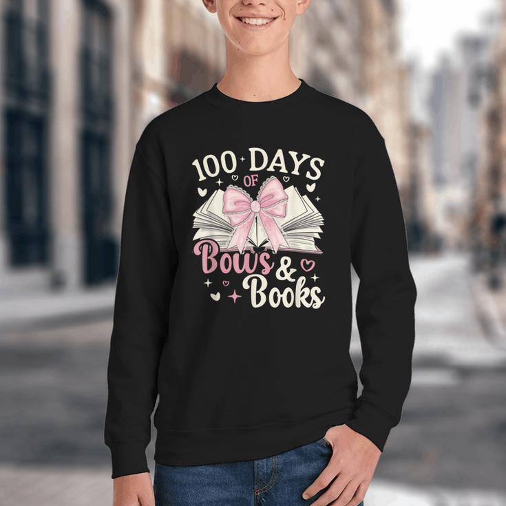 Coquette 100 Days Of Bows Books Reading 100th Day Of School Youth Crewneck Sweatshirt Coquette 100 Days Of Bows Books Reading 100th Day Of School Youth Crewneck Sweatshirt