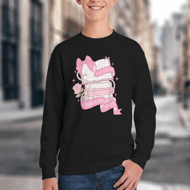 Coquette Reading Book Lover Pink Bow Bookish Mom & Daughter Youth Crewneck Sweatshirt Coquette Reading Book Lover Pink Bow Bookish Mom & Daughter Youth Crewneck Sweatshirt