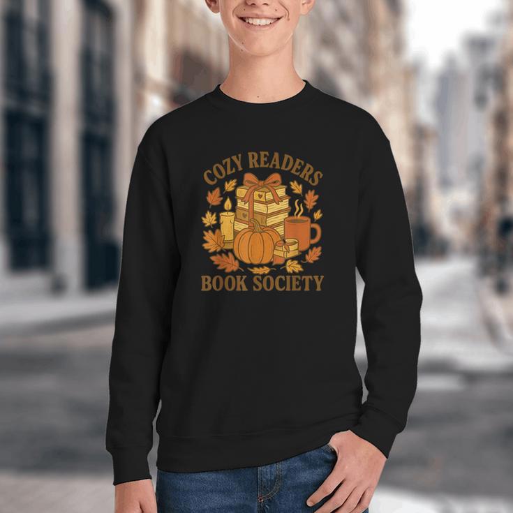 Cozy Readers Book Society Vintage Fall Books & Pumpkin Youth Crewneck Sweatshirt