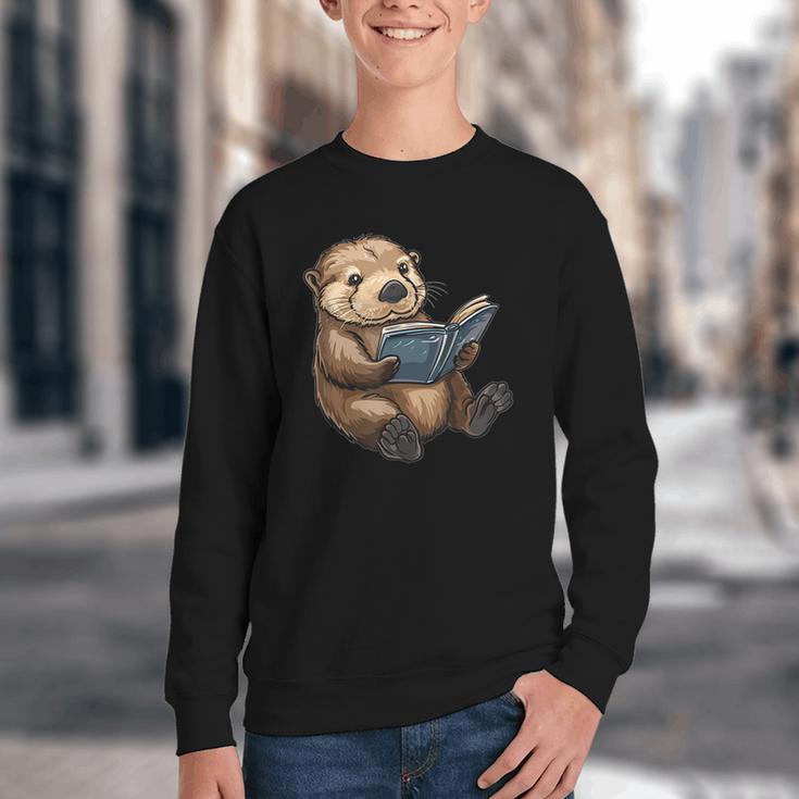 Cute Book Sea Otter Youth Crewneck Sweatshirt