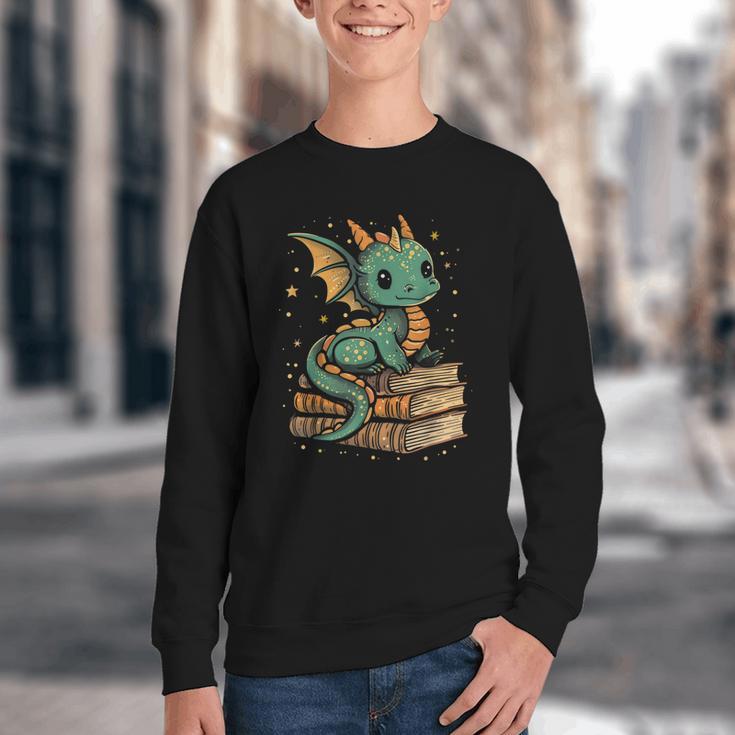 Cute Kawaii Dragon Fantasy Book Lover Book Nerd Youth Crewneck Sweatshirt