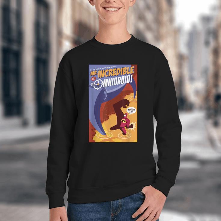 Disney Pixar The Incredibles Omnidroid Comic Book Cover Youth Crewneck Sweatshirt Disney Pixar The Incredibles Omnidroid Comic Book Cover Youth Crewneck Sweatshirt