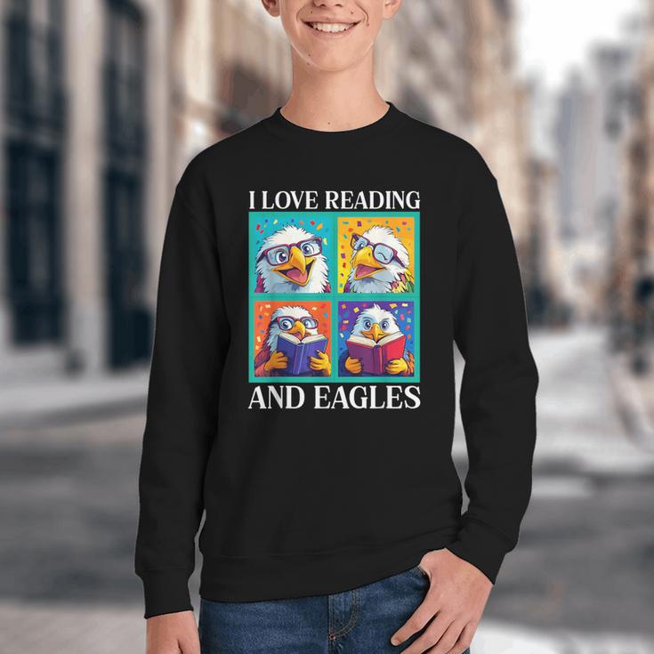 Eagle Love Reading And Eagles Child Book Lover Youth Crewneck Sweatshirt