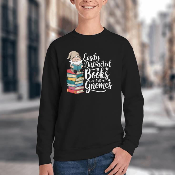 Easily Distracted By Books And Gnomes Youth Crewneck Sweatshirt Easily Distracted By Books And Gnomes Youth Crewneck Sweatshirt