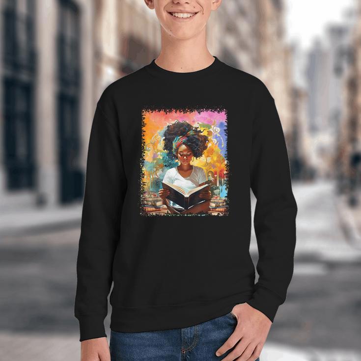 Educated Afro Girl Reading Book Lover History Month Youth Crewneck Sweatshirt Educated Afro Girl Reading Book Lover History Month Youth Crewneck Sweatshirt