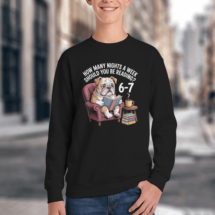 English Bulldog Dog Reading Book 67 Six Seven Meme Youth Crewneck Sweatshirt English Bulldog Dog Reading Book 67 Six Seven Meme Youth Crewneck Sweatshirt