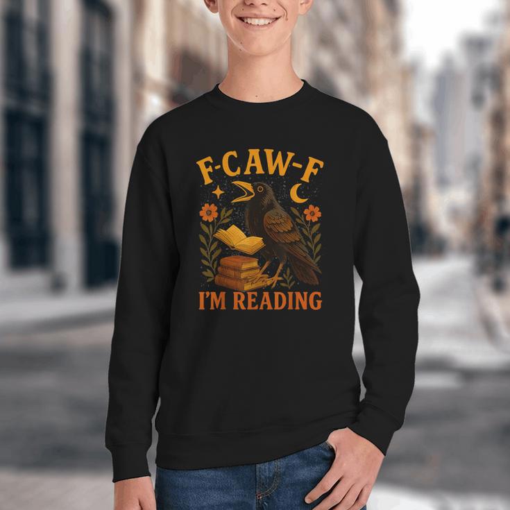 F CAW F Crow I'm Reading Book Lover Fall Youth Crewneck Sweatshirt