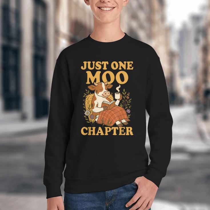 Floral Cow Reading Pun Just One More Chapter Cozy Book Lover Youth Crewneck Sweatshirt