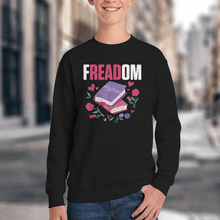 Freadom Anti Ban Books Freedom To Read Book Reading Youth Crewneck Sweatshirt