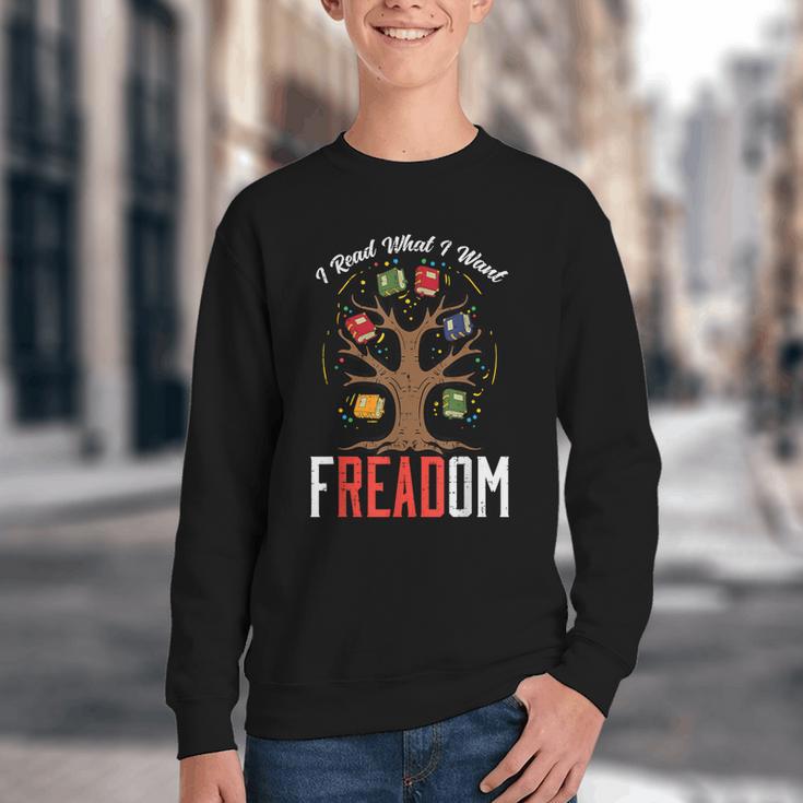 Freadom Tree Read Reading Librarian Book Across America Youth Crewneck Sweatshirt