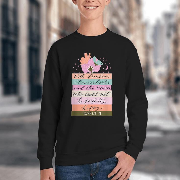 With Freedom Flowers Books And The Moon Youth Crewneck Sweatshirt