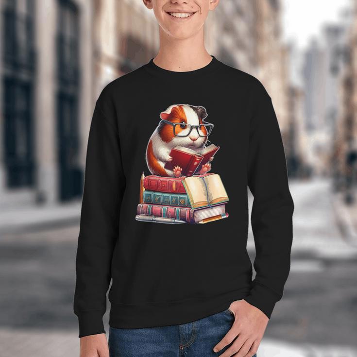 Guinea Pig Reading Books Matching Bookworm Readers Librarian Youth Crewneck Sweatshirt