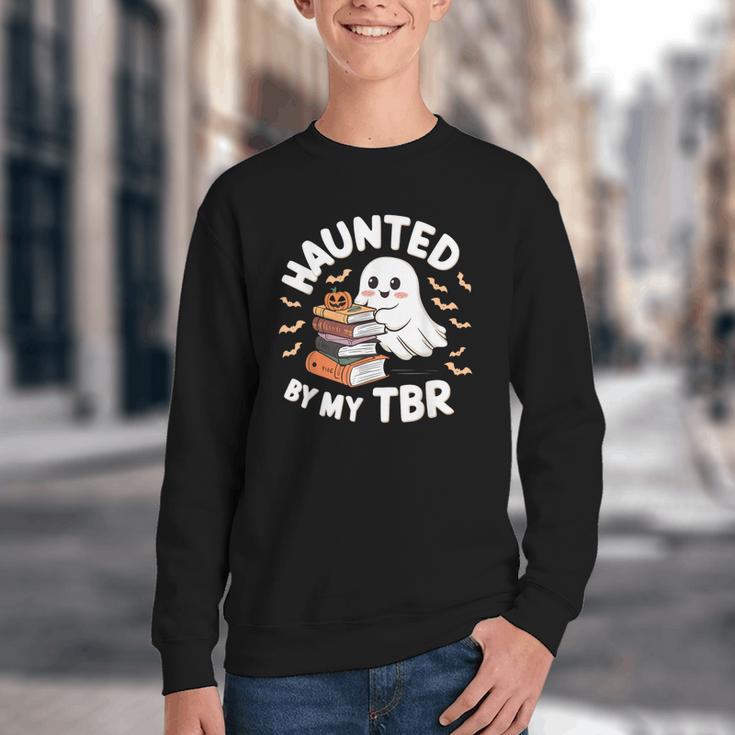 Haunted By My TBR Cute Ghost Book Reading Teacher Halloween Youth Crewneck Sweatshirt