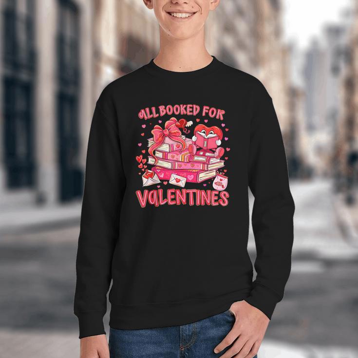 HUGvyn All Booked For Valentines Teacher Book Reading Heart Youth Crewneck Sweatshirt HUGvyn All Booked For Valentines Teacher Book Reading Heart Youth Crewneck Sweatshirt
