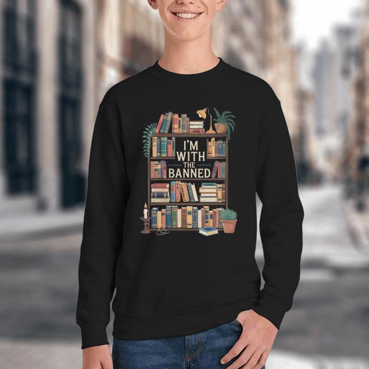 I'm With The Banned Books Reading Youth Crewneck Sweatshirt