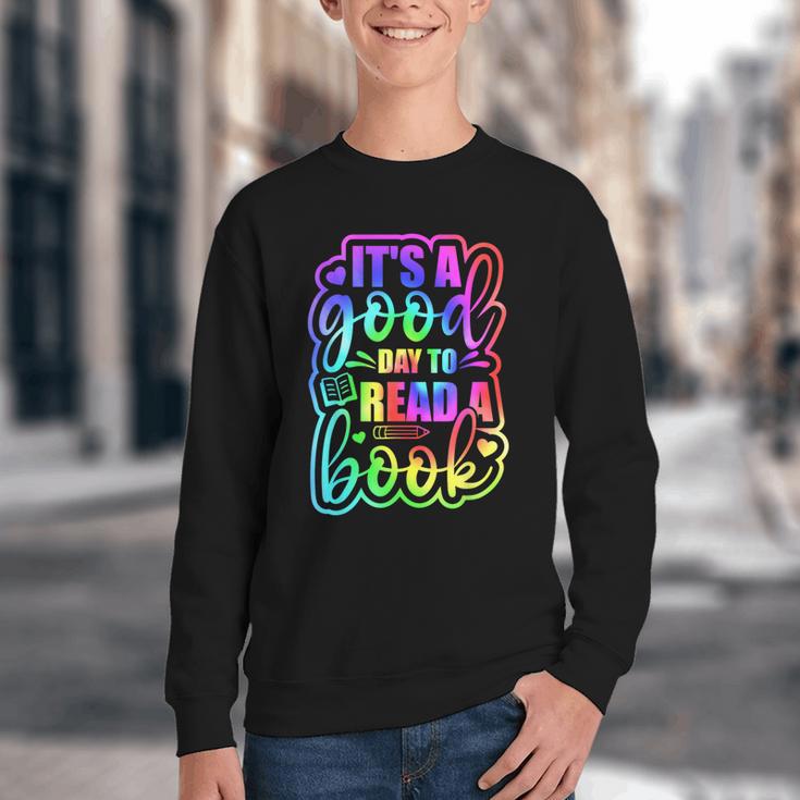 Its A Good Day To Read Book Kids Boys Girls Reading Graphic Youth Crewneck Sweatshirt