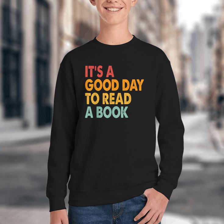 It's A Good Day To Read A Book Retro Vintage Teacher Youth Crewneck Sweatshirt