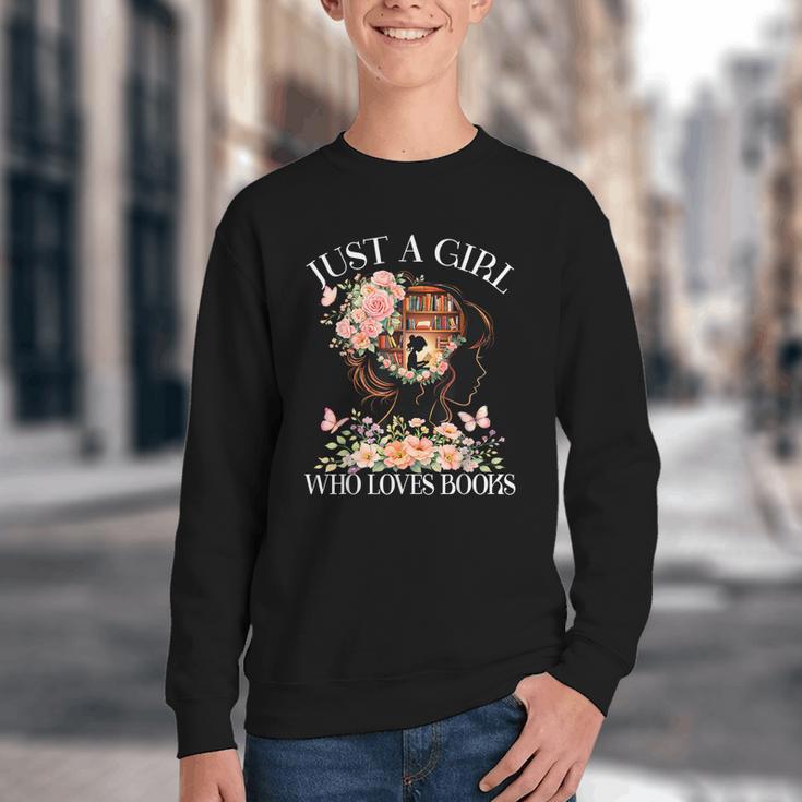 Just A Girl Who Loves Books Book Lover Reading For Women Youth Crewneck Sweatshirt Just A Girl Who Loves Books Book Lover Reading For Women Youth Crewneck Sweatshirt