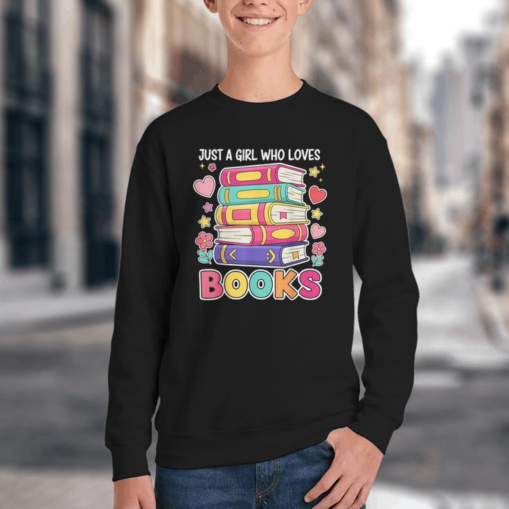 Just A Girl Who Loves Books Reading Library Youth Crewneck Sweatshirt Just A Girl Who Loves Books Reading Library Youth Crewneck Sweatshirt