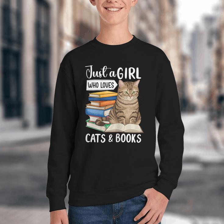 Just a Girl Who Loves Cats And Books Youth Crewneck Sweatshirt Just a Girl Who Loves Cats And Books Youth Crewneck Sweatshirt