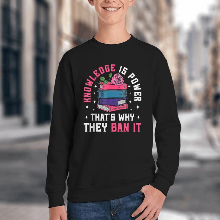 Knowledge Is Power Book Club Librarian Read Banned Books Youth Crewneck Sweatshirt Knowledge Is Power Book Club Librarian Read Banned Books Youth Crewneck Sweatshirt
