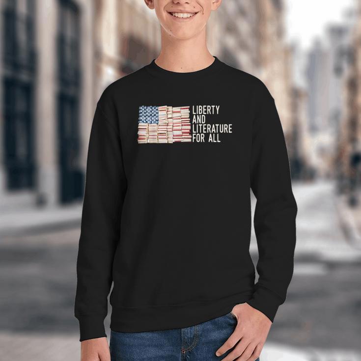 Liberty And Literature For All Reading USA Book Lover Youth Crewneck Sweatshirt