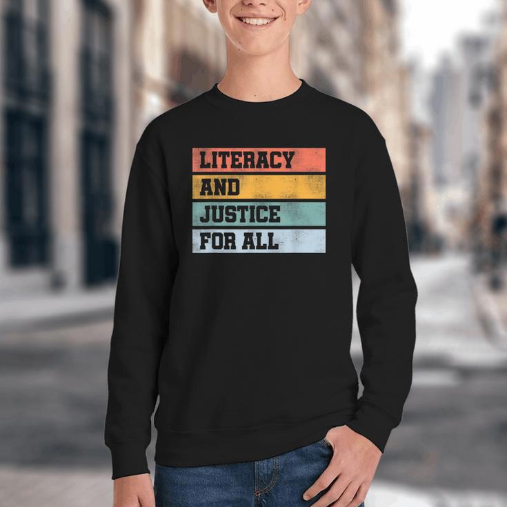 Literacy And Justice For All Stop Book Banning Banned Books Youth Crewneck Sweatshirt