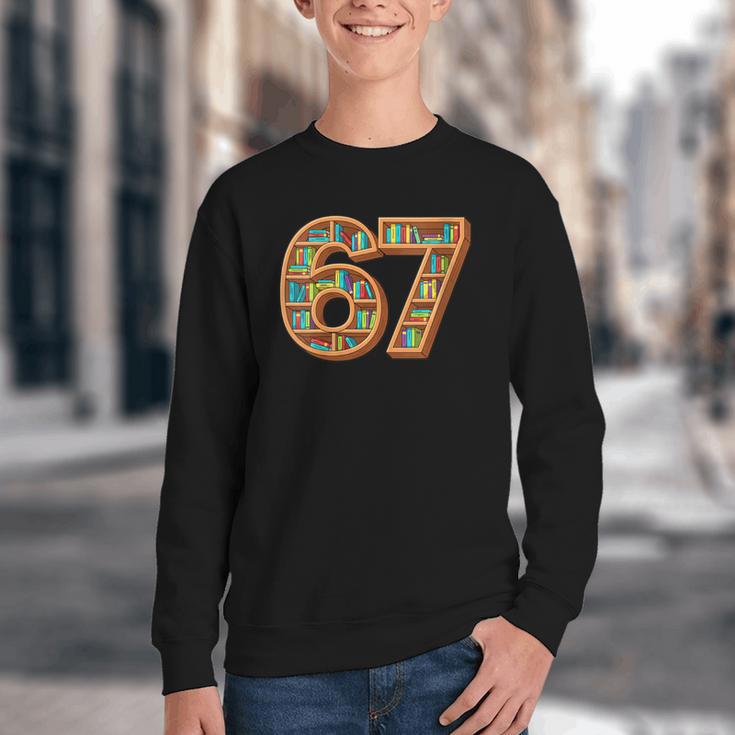 Literary 67 Bookshelf Six Seven Reading Meme Youth Crewneck Sweatshirt Literary 67 Bookshelf Six Seven Reading Meme Youth Crewneck Sweatshirt