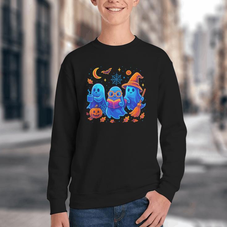 Little Ghost Coffee Tee Spooky Season Ghost Reading Book Youth Crewneck Sweatshirt Little Ghost Coffee Tee Spooky Season Ghost Reading Book Youth Crewneck Sweatshirt