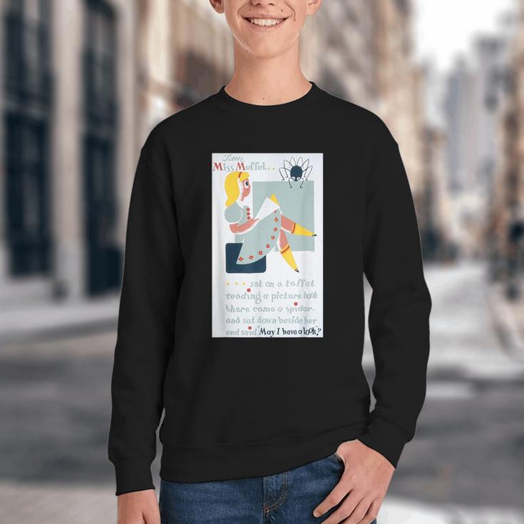 Little Miss Muffet Reading a Picture Book Youth Crewneck Sweatshirt