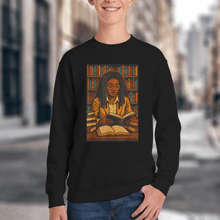 Melanin Girl Locs Book Lover Librarian Teacher Student Youth Crewneck Sweatshirt