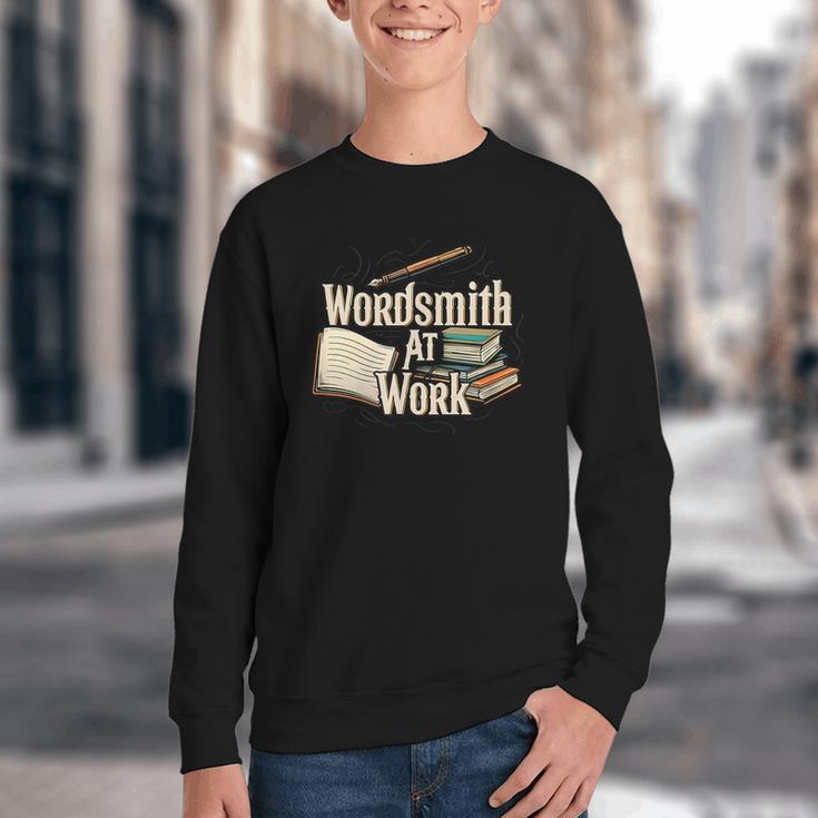 Wordsmith At Work Vintage Writer & Author Pen Book Lover Youth Crewneck Sweatshirt