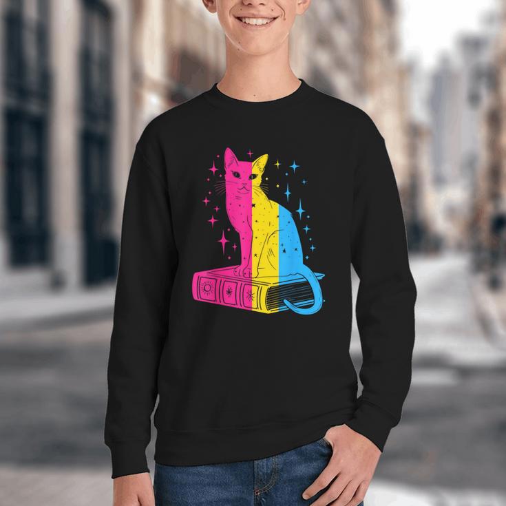 Pansexual Pride Celestial Cat Sitting Book LGBTQ Pan Colors Men Women Youth Crewneck Sweatshirt Pansexual Pride Celestial Cat Sitting Book LGBTQ Pan Colors Men Women Youth Crewneck Sweatshirt