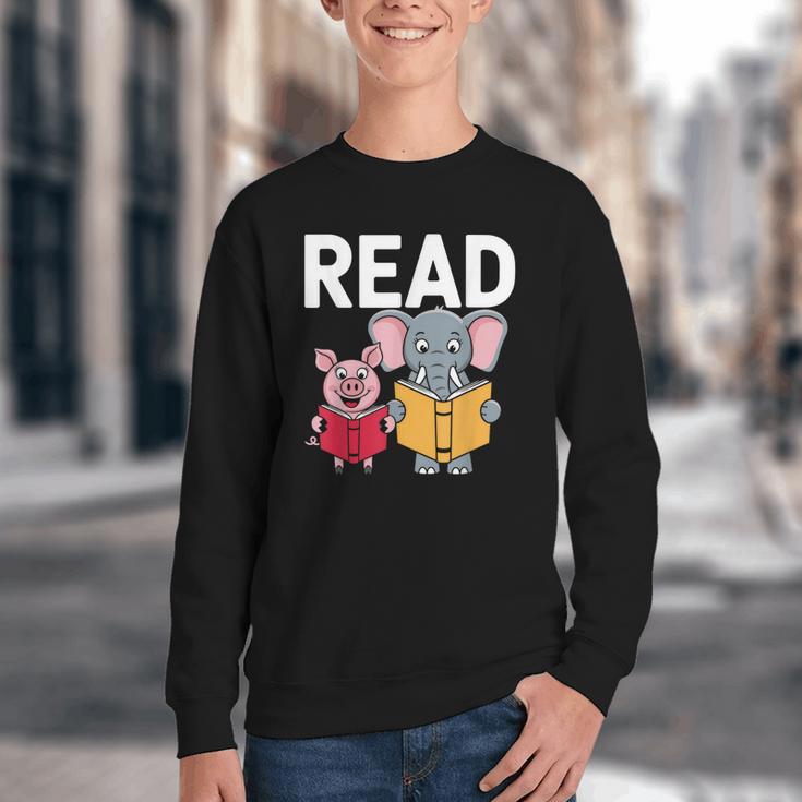 Pig Elephant Reading Cute Book Lover Bookworm Boys Girls Kid Youth Crewneck Sweatshirt Pig Elephant Reading Cute Book Lover Bookworm Boys Girls Kid Youth Crewneck Sweatshirt