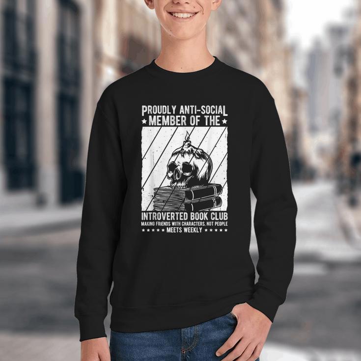PROUDLY ANTI-SOCIAL MEMBER OF THE Introverted Book Club Youth Crewneck Sweatshirt PROUDLY ANTI-SOCIAL MEMBER OF THE Introverted Book Club Youth Crewneck Sweatshirt