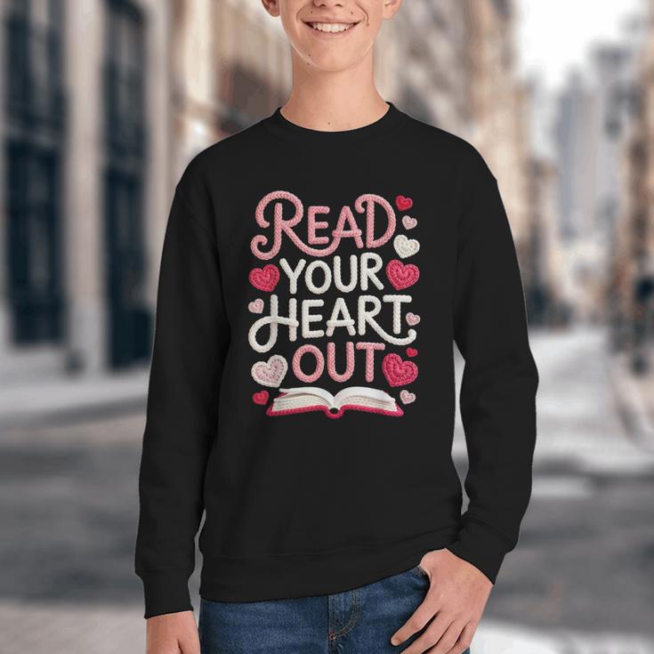 Read Your Cute Heart Out Teacher Librarian Love Reading Book Youth Crewneck Sweatshirt Read Your Cute Heart Out Teacher Librarian Love Reading Book Youth Crewneck Sweatshirt