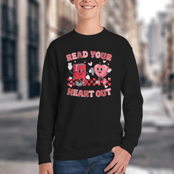 Read Your Heart Out Valentine Teacher Book Lover Youth Crewneck Sweatshirt Read Your Heart Out Valentine Teacher Book Lover Youth Crewneck Sweatshirt