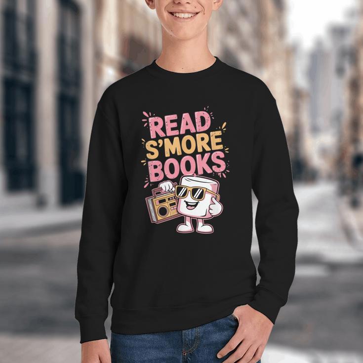 Read S'More Books Camping Outdoors Travel Campfire Smores Youth Crewneck Sweatshirt