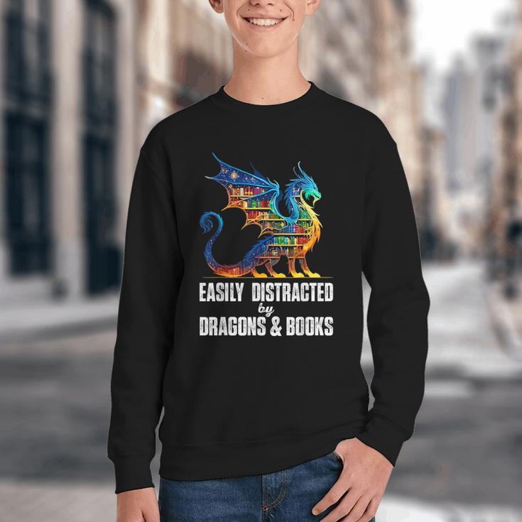 Reading Lover Easily Distracted By Dragons And Books Dragon Youth Crewneck Sweatshirt Reading Lover Easily Distracted By Dragons And Books Dragon Youth Crewneck Sweatshirt