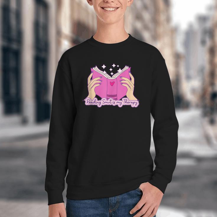 Reading Smut Is My Therapy Romance Book Reader Humor Youth Crewneck Sweatshirt