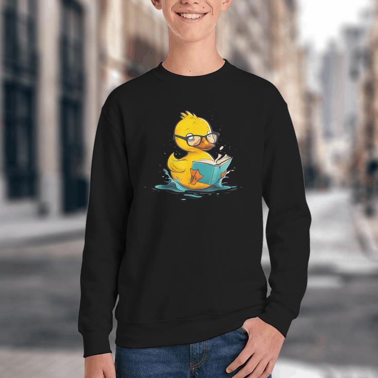 Rubber Duck Reading Book Reader Books Rubber Duckie Youth Crewneck Sweatshirt