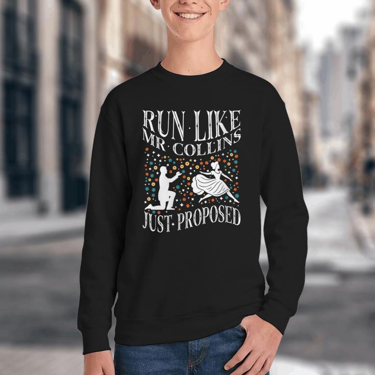 Run Like Mr Collins Just Proposed Vintage Book Quote Youth Crewneck Sweatshirt