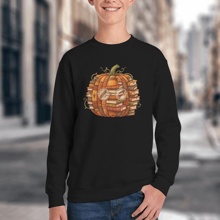 Smart Book Pumpkin Retro Fall Teacher Reading Halloween Youth Crewneck Sweatshirt Smart Book Pumpkin Retro Fall Teacher Reading Halloween Youth Crewneck Sweatshirt