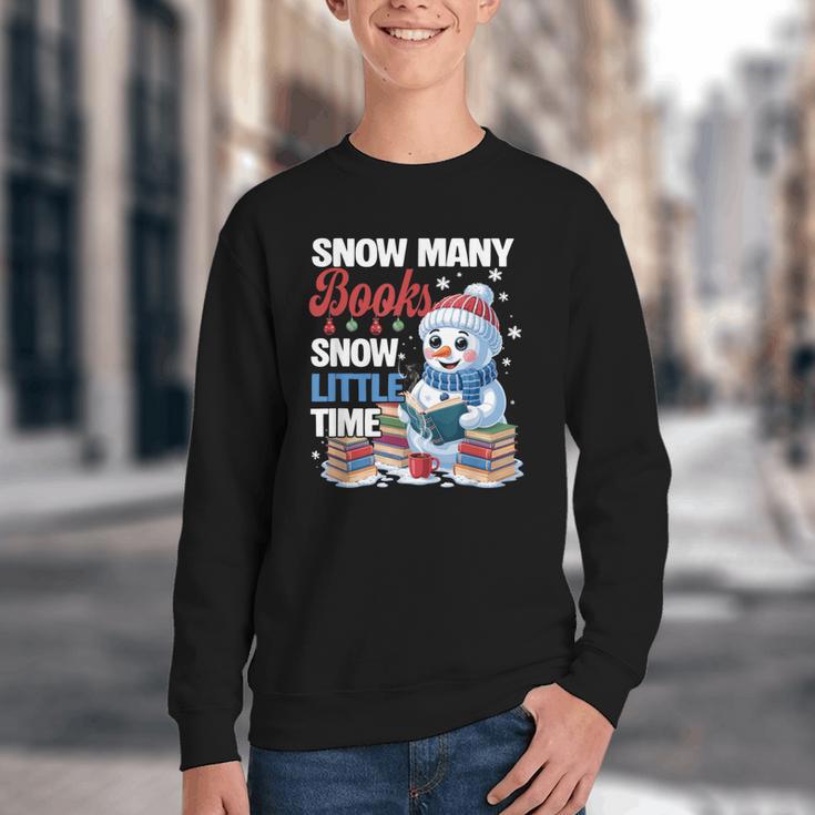 Snowman Winter Snow So Many Books Christmas Snow Little Time Youth Crewneck Sweatshirt