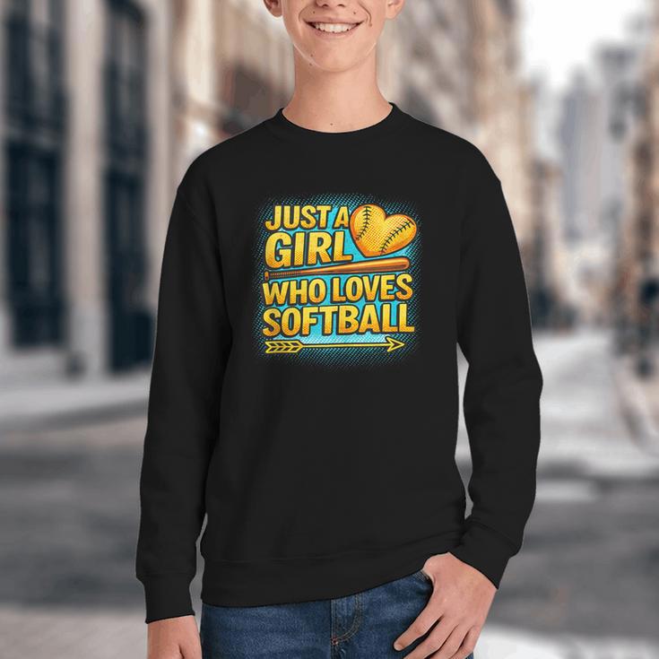Softball Just A Girl Comic Book Style Graphic For Teens Youth Crewneck Sweatshirt
