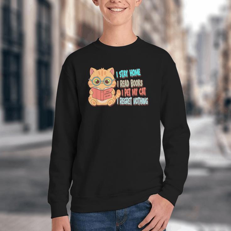 Stay Home Read Books Pet My Cat Regret Nothing Cats Book Youth Crewneck Sweatshirt Stay Home Read Books Pet My Cat Regret Nothing Cats Book Youth Crewneck Sweatshirt