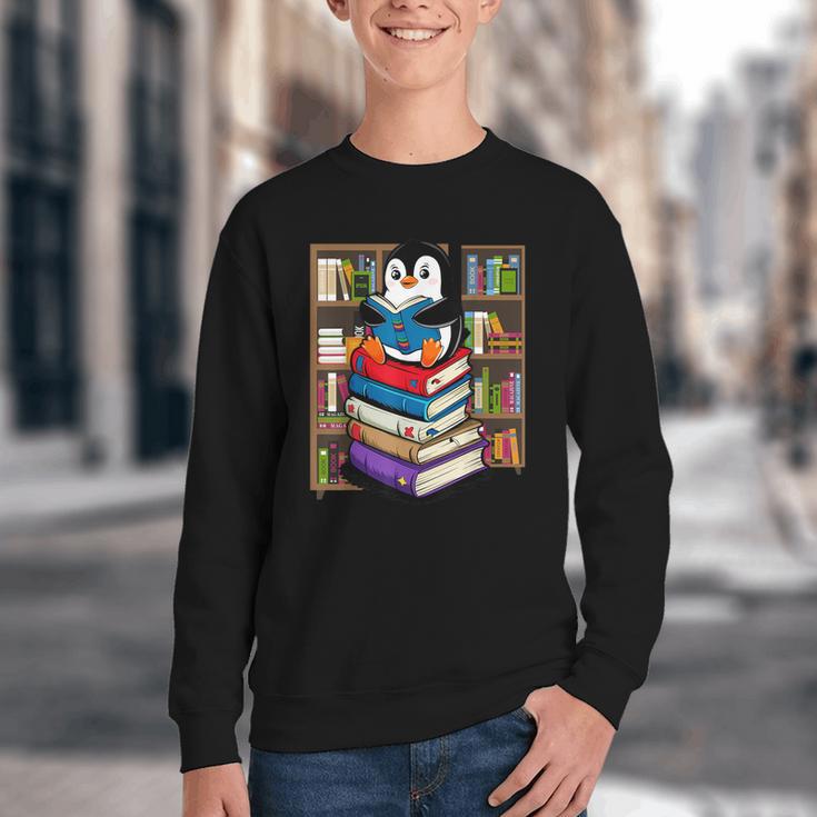 Teacher Librarian Kawaii Penguin Book Lover Penguin Youth Crewneck Sweatshirt